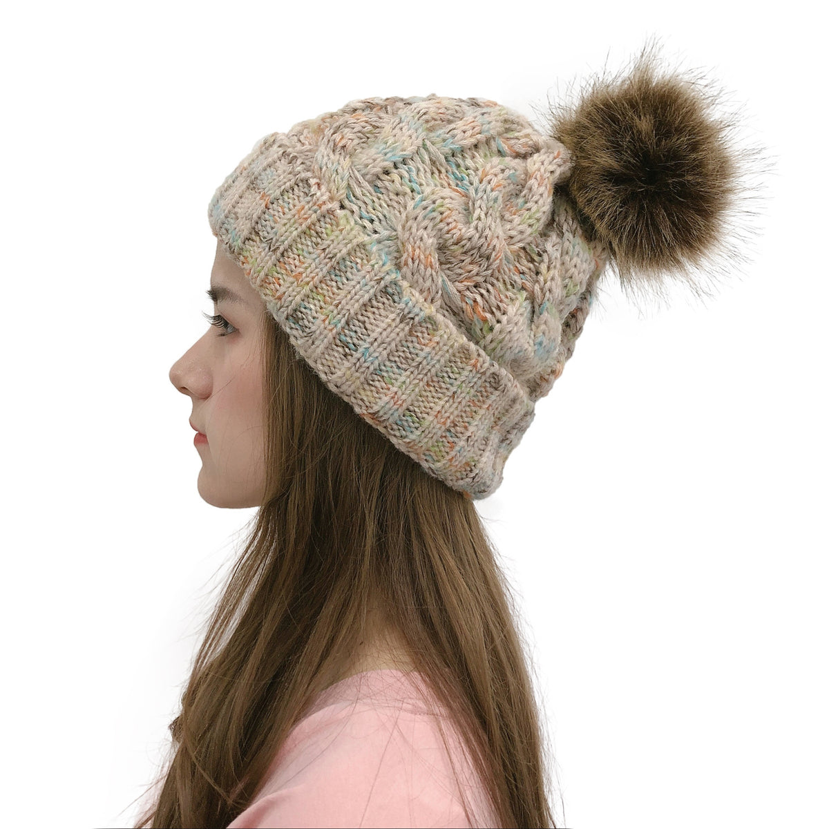2019 Colorful Pom Pom Knit Beanie for Ponytail