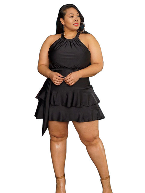 Plus Size High Waist Backless Mini Dress