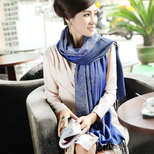 Long Floral Jacquard Knit Scarf
