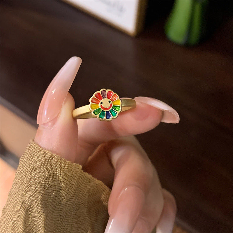 Colorful Sunflower Ring – Geometric Floral Statement Jewelry