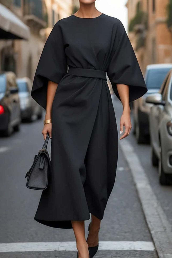 Batwing Sleeve Belted Midi Dress