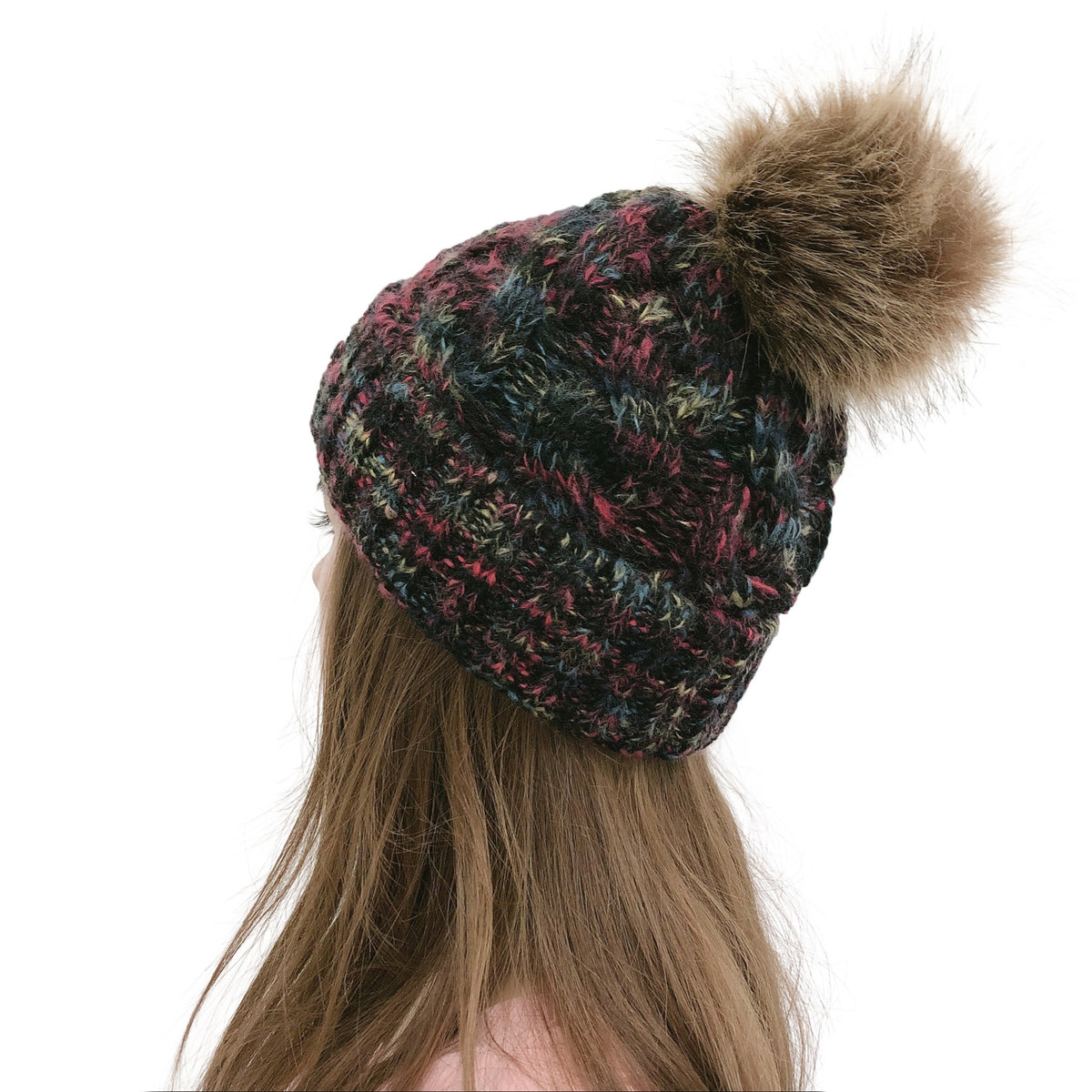 2019 Colorful Pom Pom Knit Beanie for Ponytail