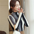 Striped Knit Turtleneck Sweater Top – Cozy & Chic