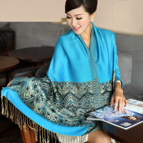 Long Floral Jacquard Knit Scarf