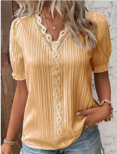 Lace-Trimmed Princess Sleeve Blouse