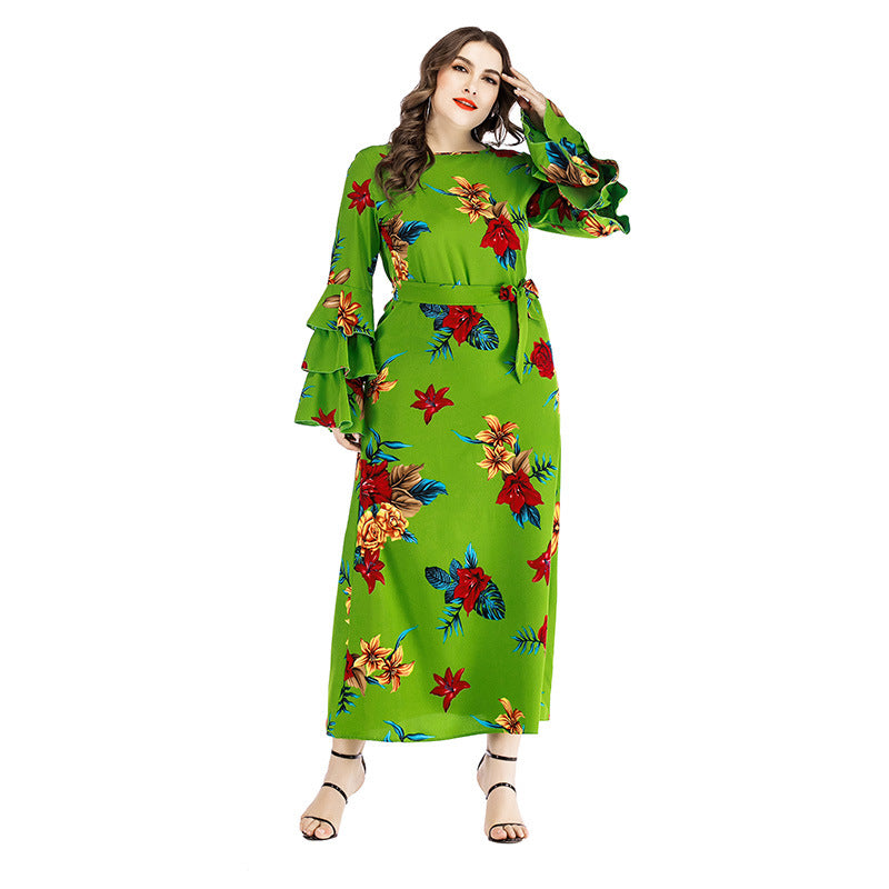 Plus Size Printed Lotus Sleeve Maxi Dress