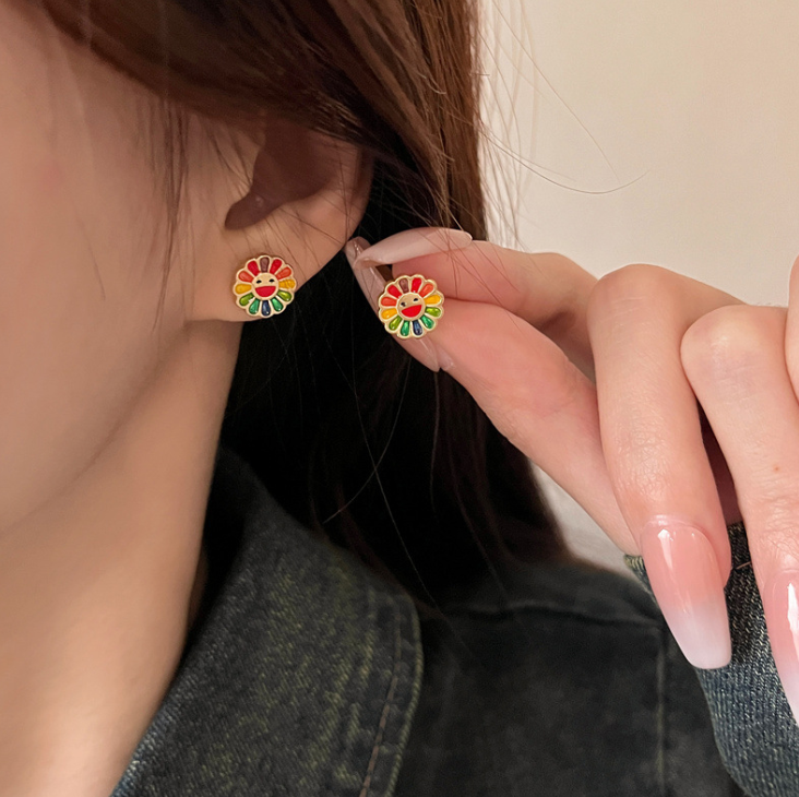 Colorful Sunflower Ring – Geometric Floral Statement Jewelry