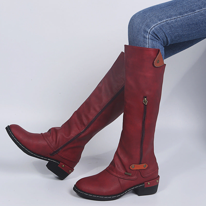 Patent Leather Flat Side-Zip Boots