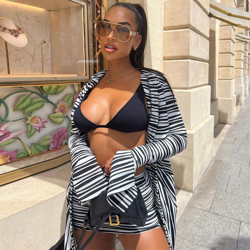 Zebra Print Cardigan & Bodycon Skirt Set – Bold Two-Piece