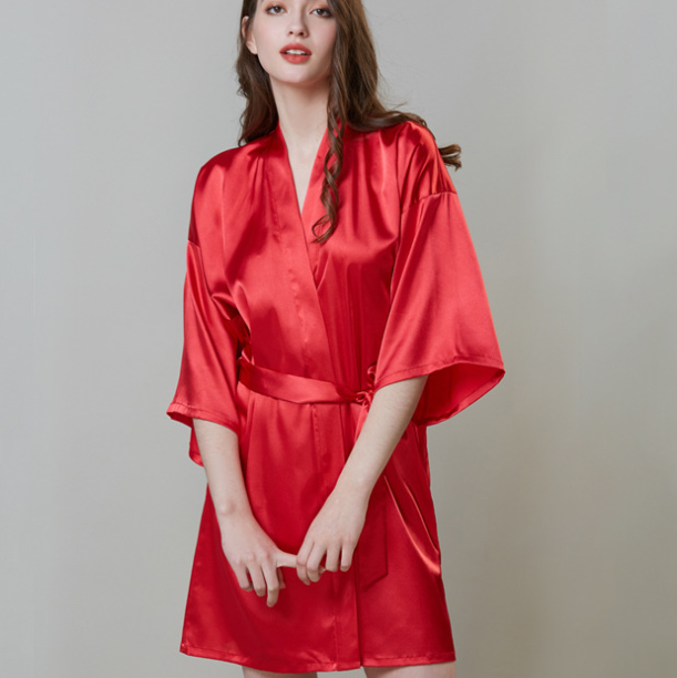 Plus Size Silk Wedding Robe, Mid-Sleeve Homewear