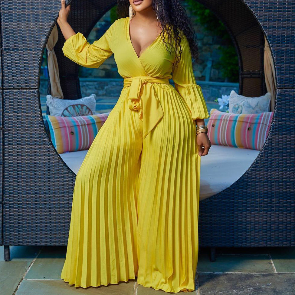 Plus Size Ruffle V-Neck Jumpsuit