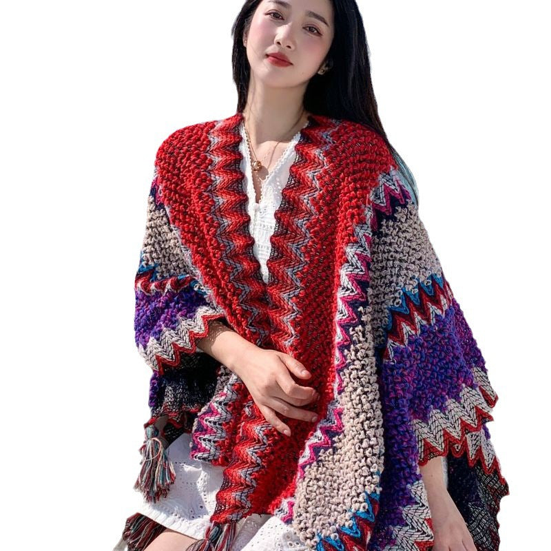 Fringed Gradient Cape Scarf