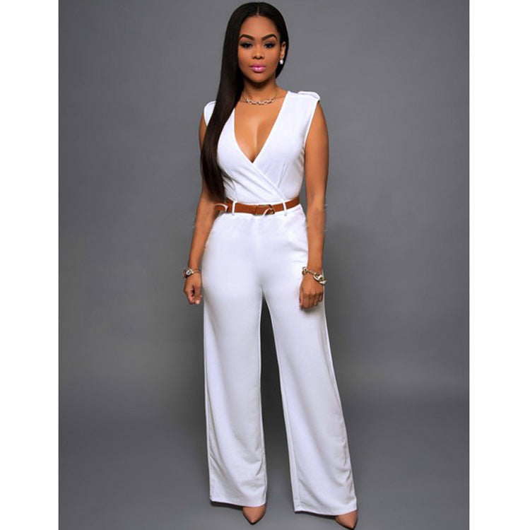 High-Waist V-Neck Wide-Leg Pants – Belted & Elevated