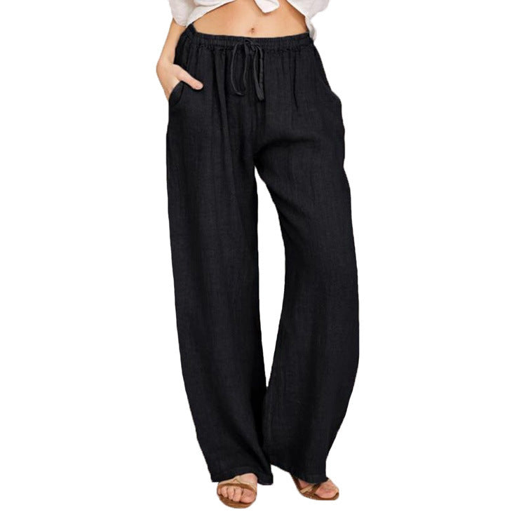 Relaxed Cotton-Linen Wide Leg Trousers