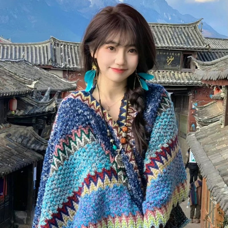 Fringed Gradient Cape Scarf